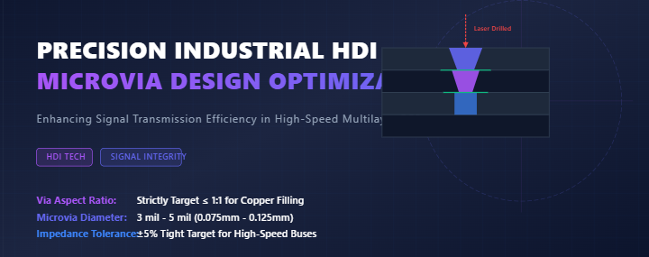 Jüngste Firmenblogs über HDI-Technologie: Optimierung des Microvia-Designs in HDI-Leiterplatten zur Verbesserung der Signalübertragung für Industriesteuerungen